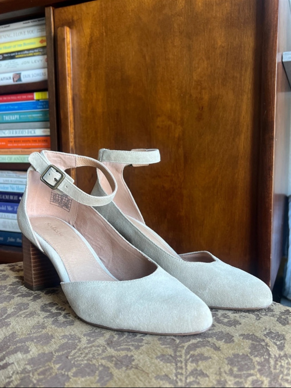 Soludos Beige Suede Ankle-Strap Heels